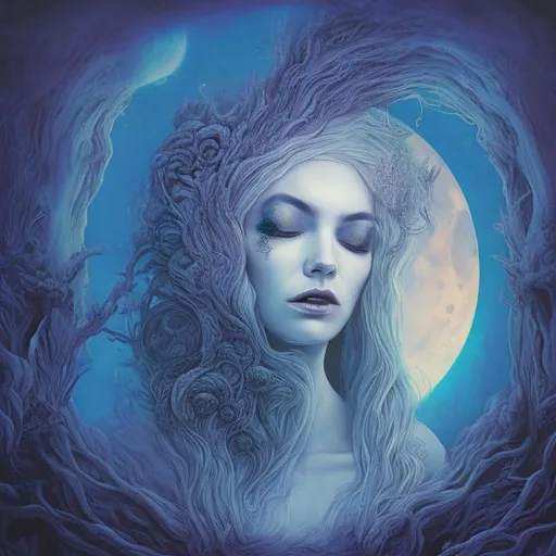 Prompt: psychosomatic dreamscape, moon queen