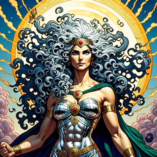 Prompt: <mymodel>PROMETHEA, GODDESS, CURLY SILVER HAIR