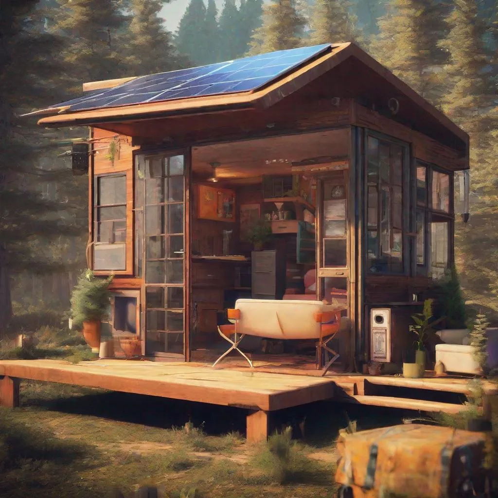 Prompt: RETRO SOLARPUNK OPEN CONCEPT CABIN