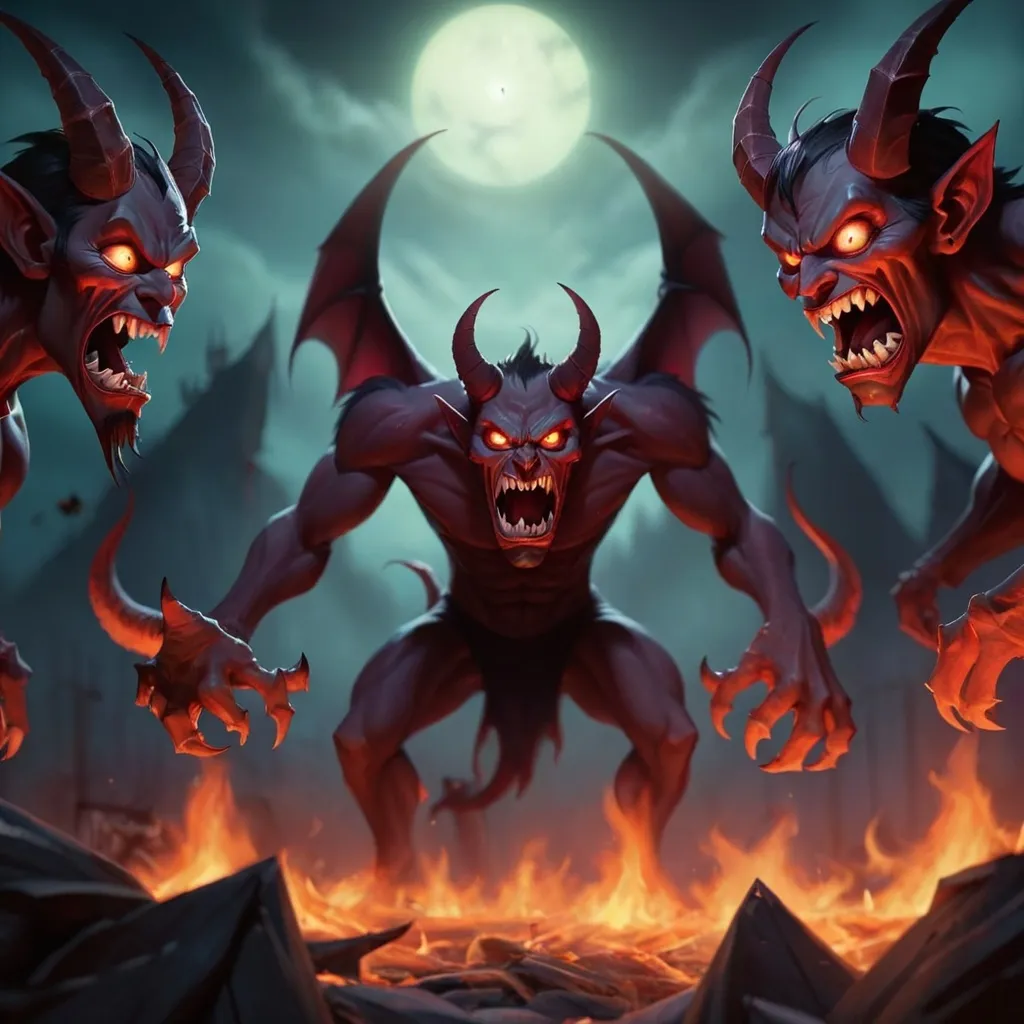 Prompt: demons in the background.