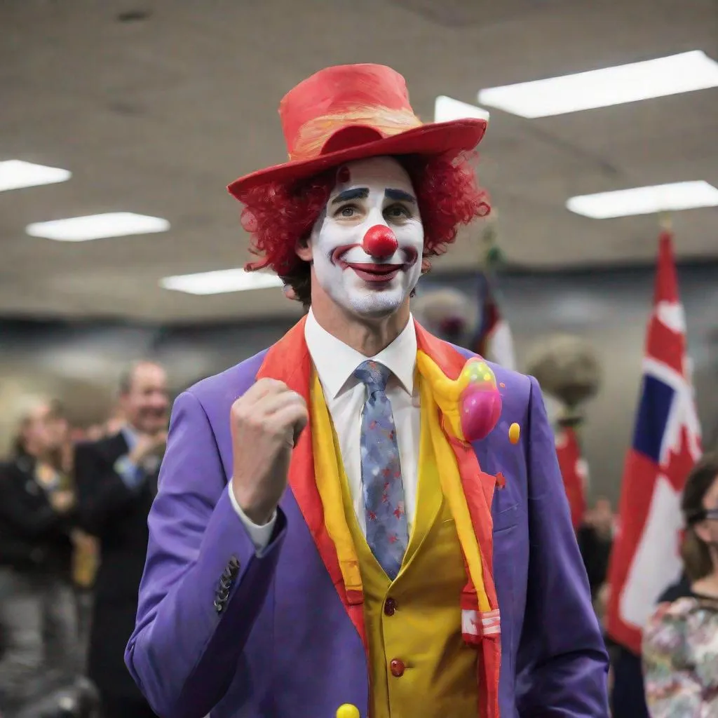 Prompt: Prime minister Trudeau dressed as a clown
