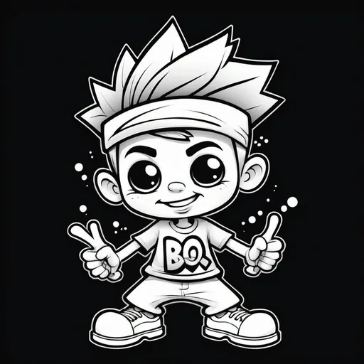 Prompt: Coloring pages Cartoon Graffiti character on black backround