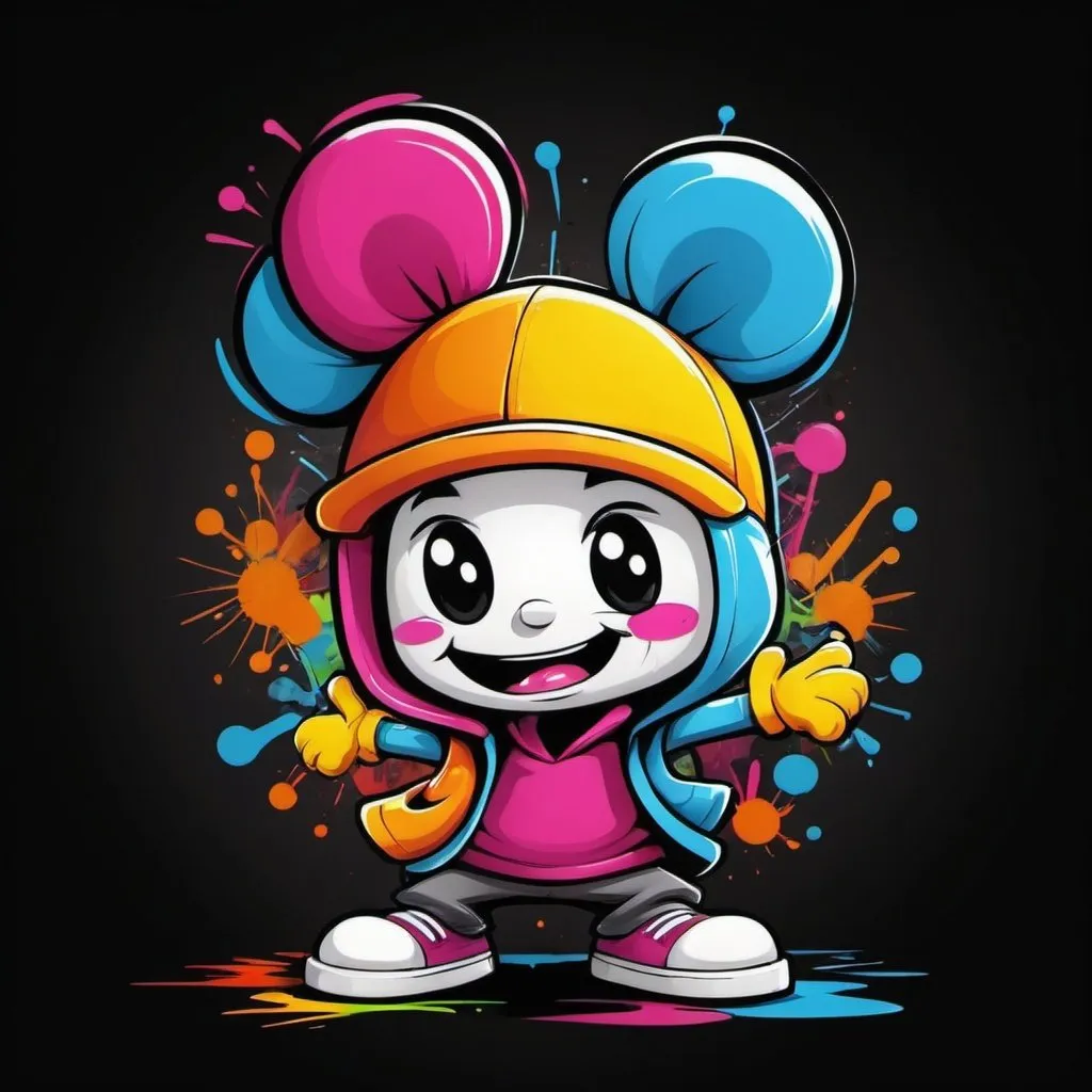 Prompt: Colorful Cartoon Graffiti character on black backround