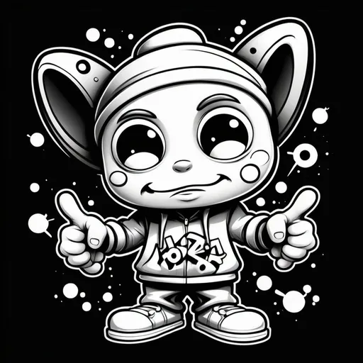 Prompt: Coloring pages Cartoon Graffiti character on black backround