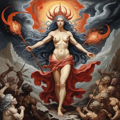 Prompt: Coloring print oil painting vangoughA soul calling to fight a spiritual war in the human form of a chaos and struggle engineered by abusive powers of the elites - sedusa adornment 