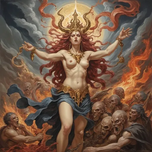 Prompt: Coloring print oil painting vangoughA soul calling to fight a spiritual war in the human form of a chaos and struggle engineered by abusive powers of the elites - sedusa adornment 