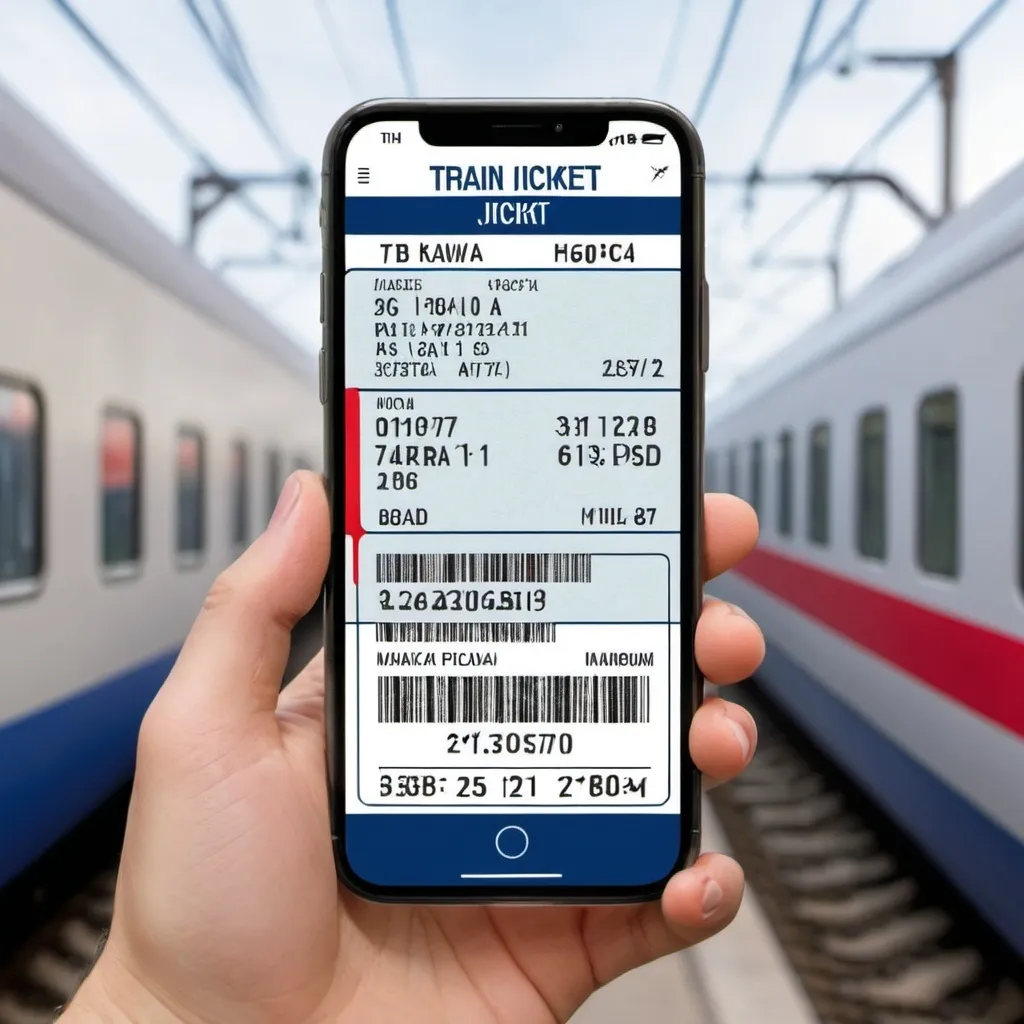 Prompt: mobile phone with train ticket on screen in slovak language