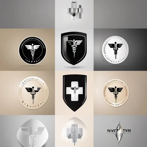 Prompt: Create a logo for a cybernetic Hospital. be creative with different shapes. Light colors, preferably beige and Cream colors with black and white accents, no Text, technology-orientated, minimalistic, simple, modern