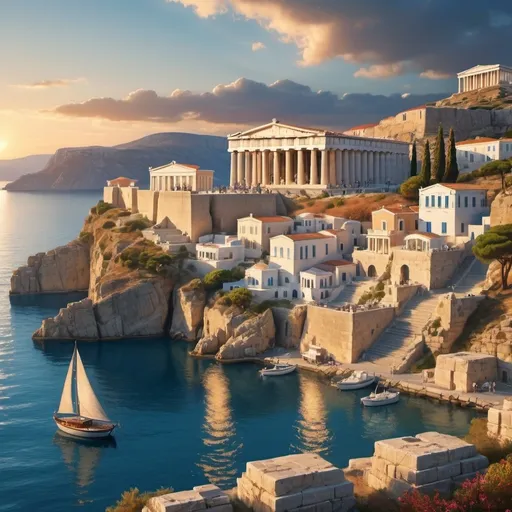 Prompt: Large Classical Greek Architecture City  on the Water

