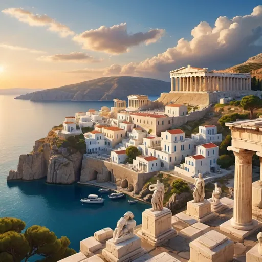 Prompt: Large Classical Greek Architecture City  on the Water

