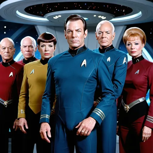 Prompt: put star trek all captains and the talons form earth final conflict
