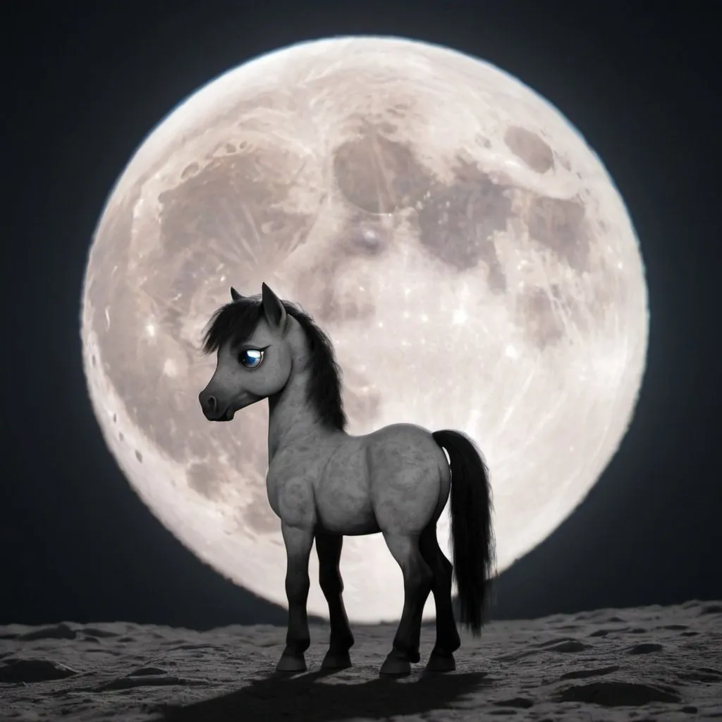 Prompt: show a sad pony in the moon

