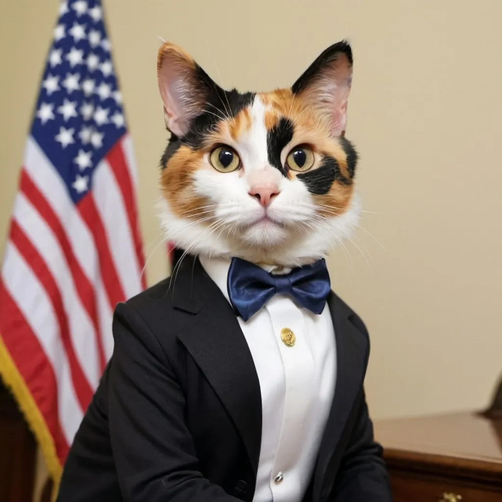 Prompt: calico cat president