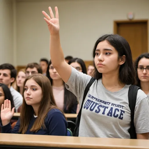 Prompt: A university student raised her hand to ask a question