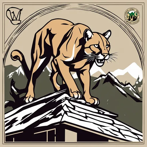 Prompt: mountain lion on roof and "WILDMAN ENTERPRISES" logo