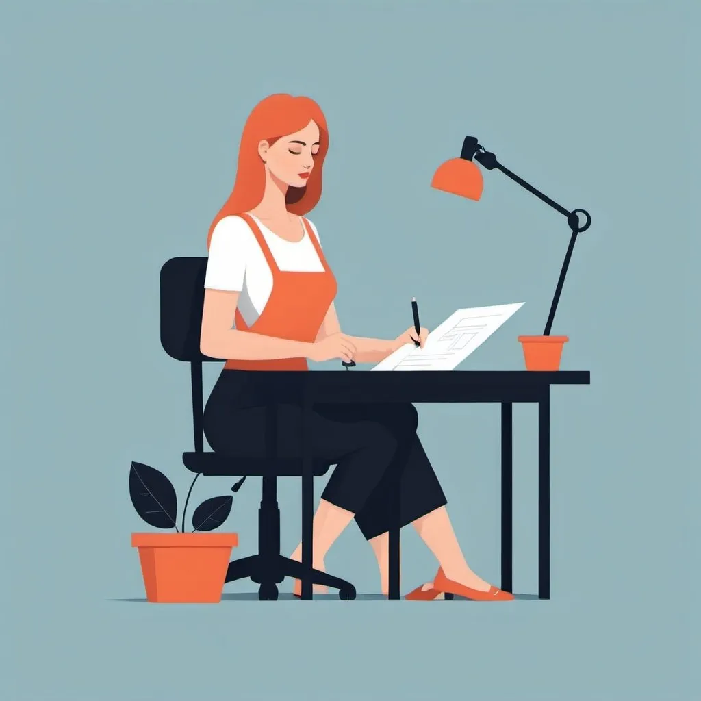 Prompt: Flat illustration a woman working, simple forms, simple shapes, vector, minimalism