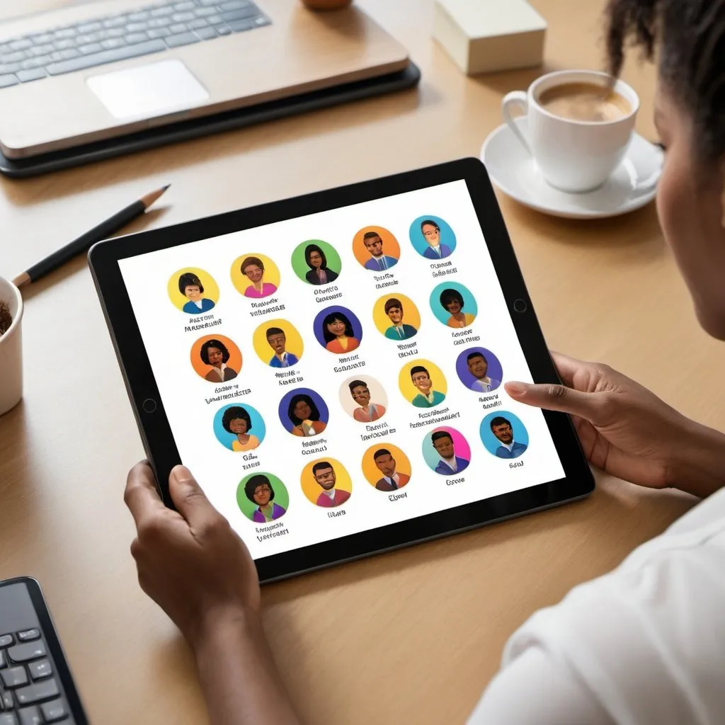 Prompt: equal, diverse and inclusive image on app running on  smart tablet

