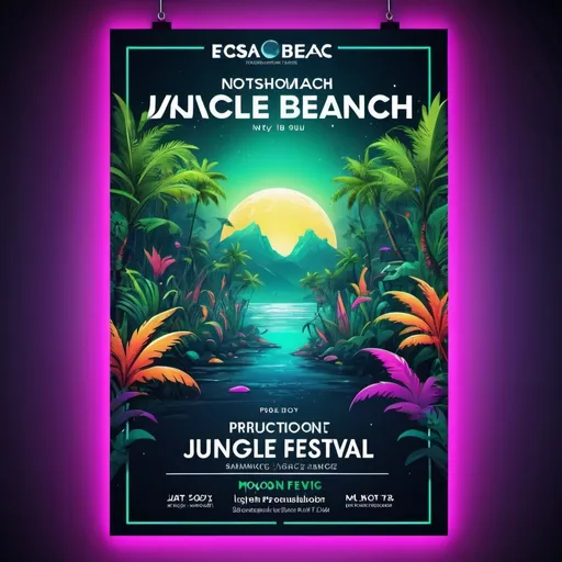 Prompt: ทำโปสเตอร์ งาน Moonbeach Jungle festival วันที่ 8-9 Nov 2วัน 2สไตล์ techno/trance แบ่งครึ่ง2ฝั่ง
