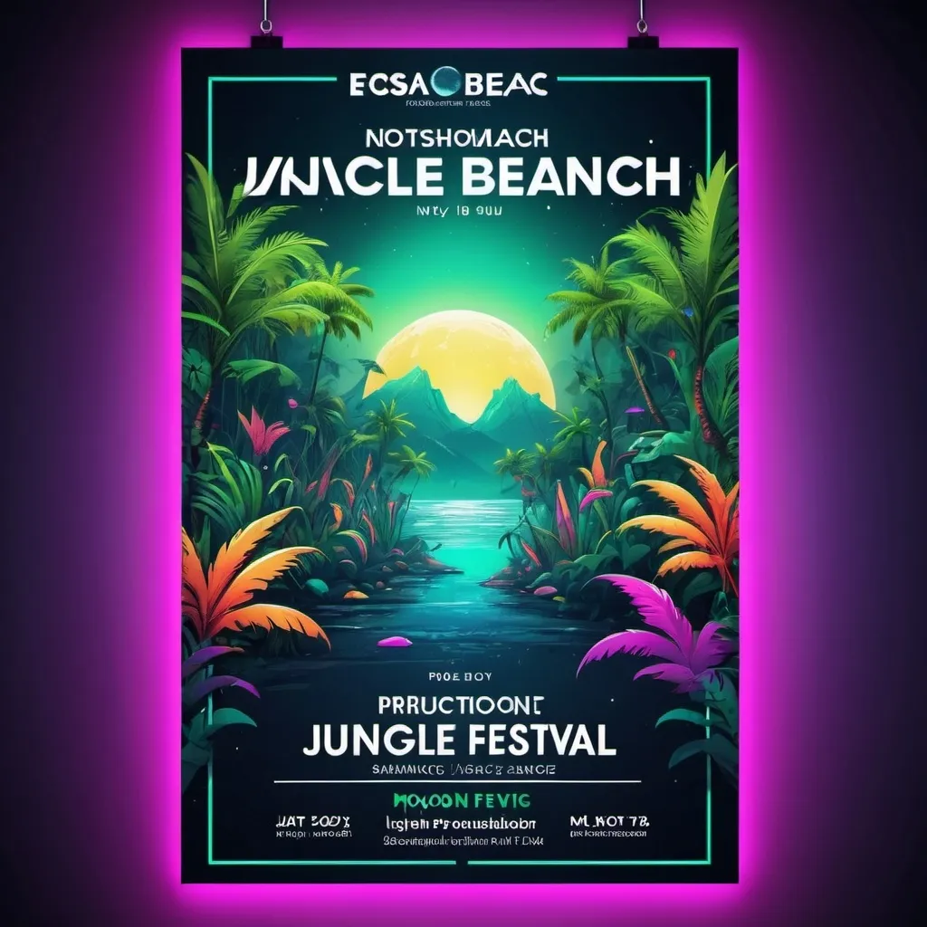 Prompt: ทำโปสเตอร์ งาน Moonbeach Jungle festival วันที่ 8-9 Nov 2วัน 2สไตล์ techno/trance แบ่งครึ่ง2ฝั่ง
