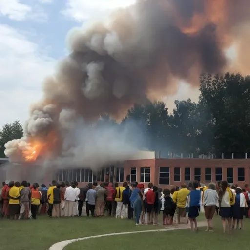 Prompt: Schoolbuilding on fire