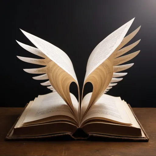Prompt: a flying book with pages as wings