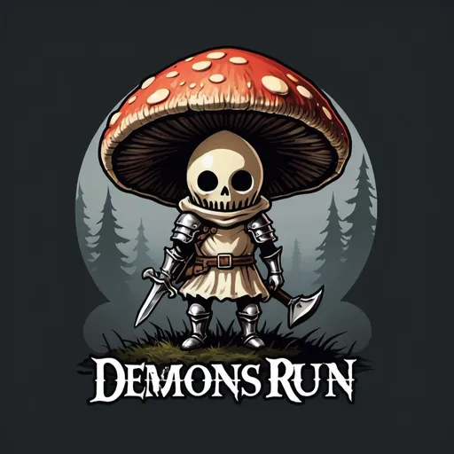 Prompt: make me a darksouls like icon with the text Demons Run and mushroom infestation