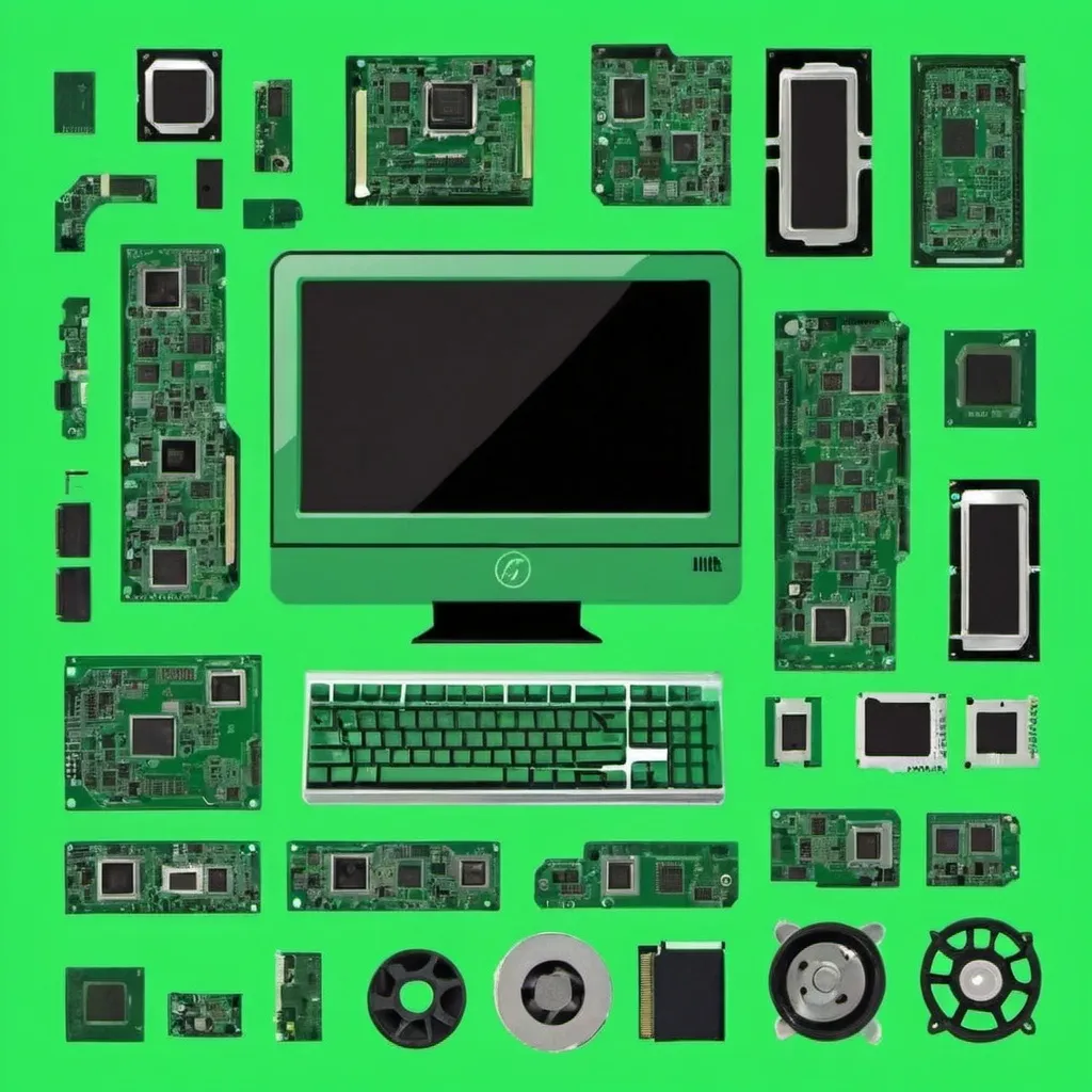 Prompt: Computer parts in green colour 