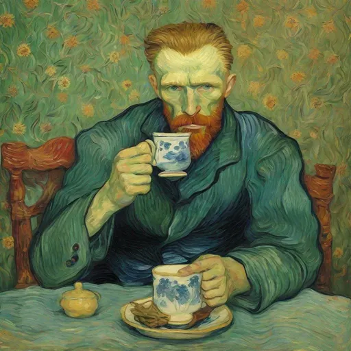 Prompt: An image of Van Gogh drinking Iranian tea