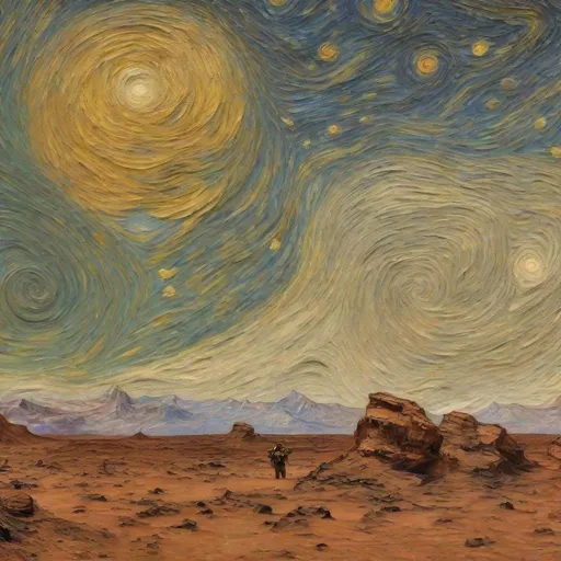 Prompt: Van Gogh painting on canvas on Mars