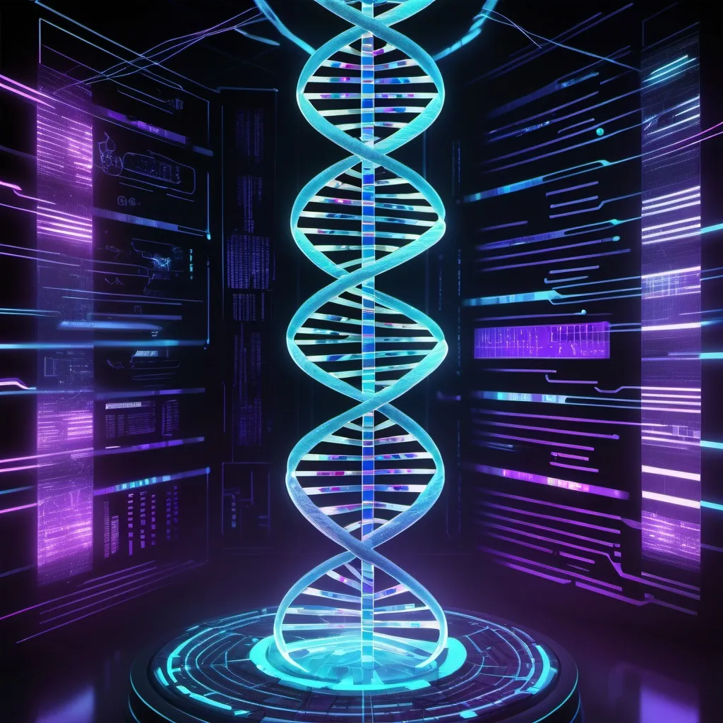 "A futuristic, high-tech visualization of bioinforma...