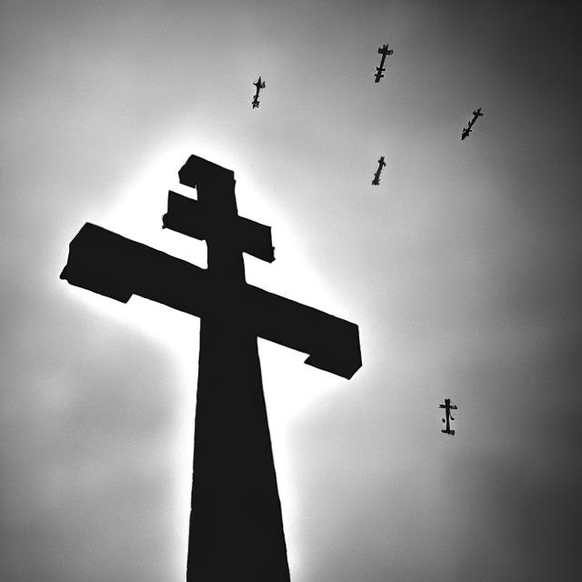 Prompt: Cross crucifix high sky foggy