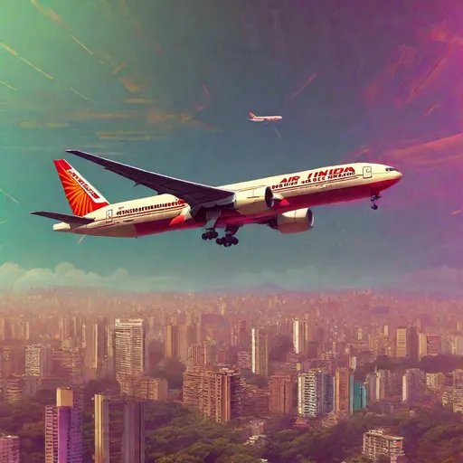 Prompt: air india Boeing 777 flying above jari mari hill, Mumbai , synthwave , highly detailed