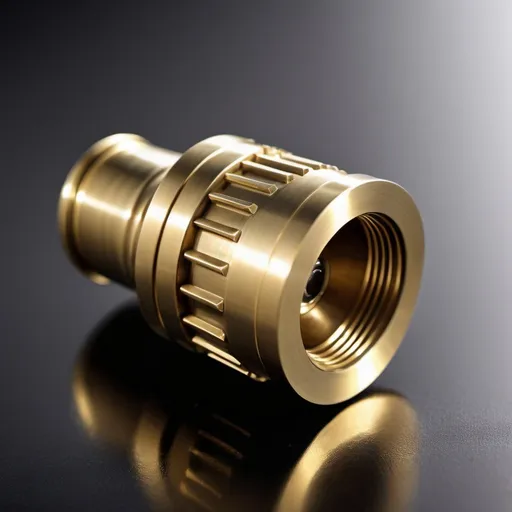 Prompt: Modern design of handcrafted brass handle for a miniature V8 engine, CNC milled for ultra-detail, sleek and polished finish, professional photography, high quality, industrial chic, detailed textures, precise craftsmanship, metallic tones, dramatic lighting