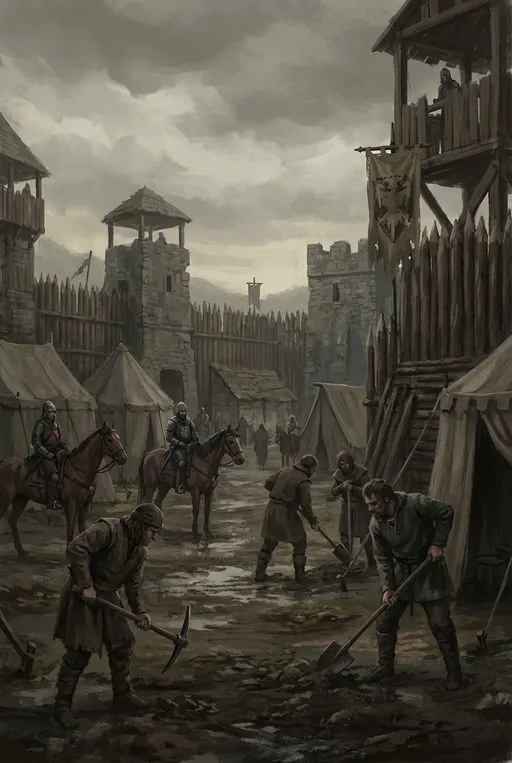 Prompt: Medieval labor camp, digital art