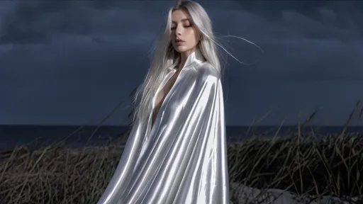 Prompt: long high collar shiny silver cloak tied at the neck , delicate and beautiful , beautiful girl , long silver hair , (white satin chemise:1,9), RAW Photo , full colour , best quality , HDR , photographic , realism pushed to extreme , fine texture , ultrarealistic, film grain , full length , 8K , night , vogue,