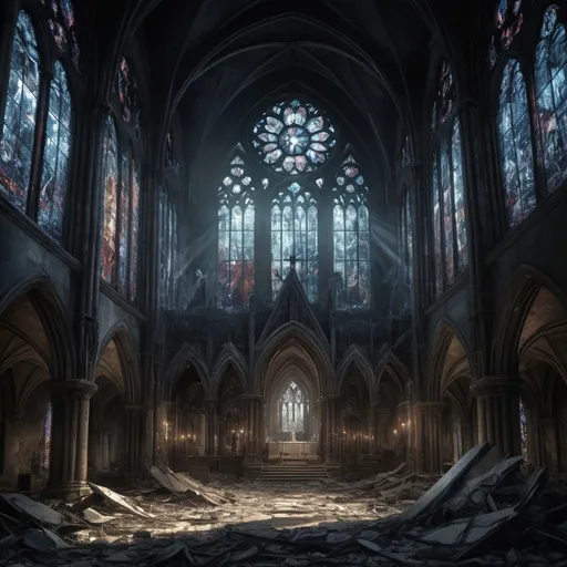 Prompt: Symphonic doom metal, melancholic, elegiac, cinematic, dark, cathedral in ruins, shattered stained glass, fallen angels, mourning figures, ghostly apparitions, somber colors, dramatic lighting, International award-winning poster, high detail,hyper quality,32k,UHD, --ar 1:1 --v 6.0