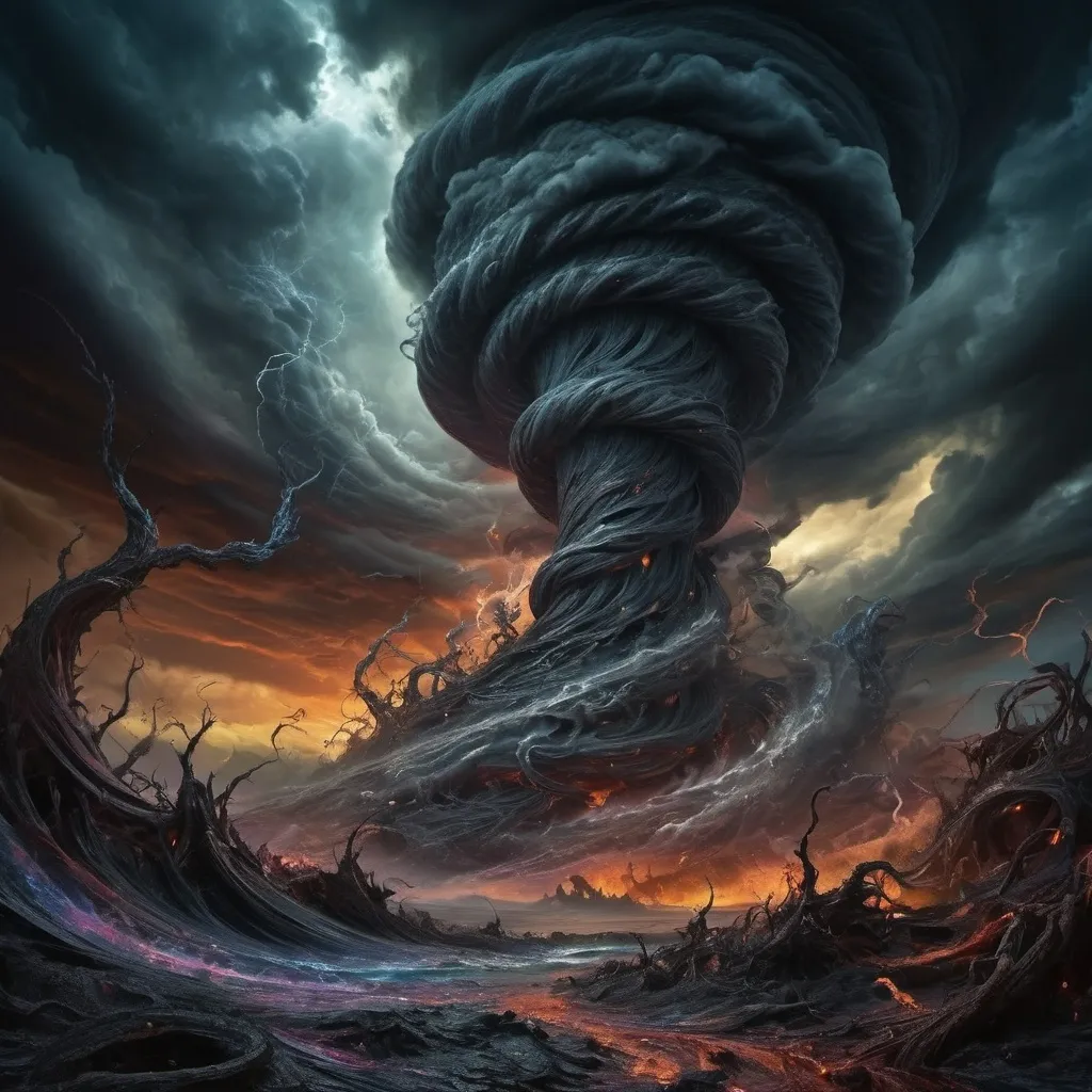 Prompt: Mystic mayhem, monster, swirls, spirals, tornados