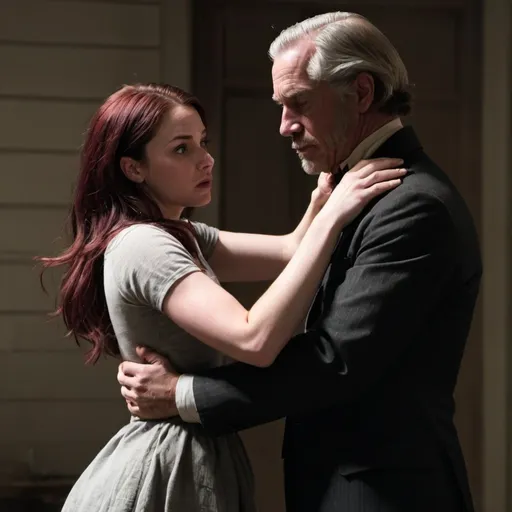 Prompt: Draw Meg finally breaking the control of IT over Charles Wallace, using the power of love. Show her holding onto Charles Wallace, with the dark influence of IT fading away.