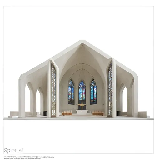 Prompt: (photorealistic), modern church architecture, intricate details, serene atmosphere,