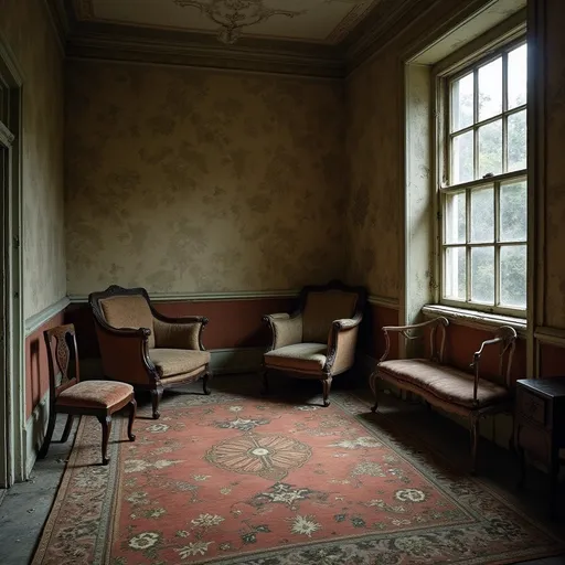 Prompt: Worn carpet, aged furniture (Victorian era)
