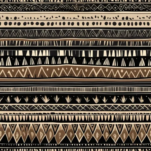 Prompt: a seamless ethnical pattern, desert inspired, handpainted look,  in black and browh colour tones 