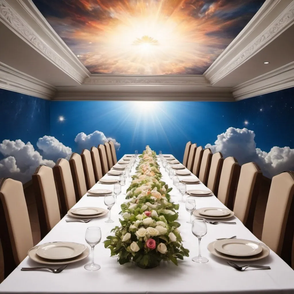 Prompt: Banquet table in heaven 