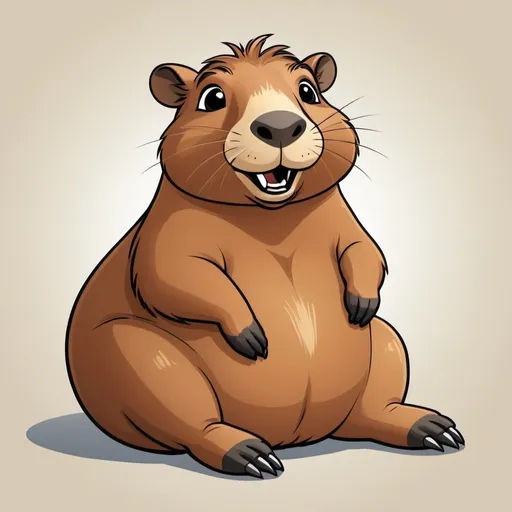 Prompt: Sure! Here's the description:

I'll choose to describe a capybara mascot with a smiling and friendly expression, lounging in a relaxed position, lying on its back with its legs up in the air.  The image to be cartoon