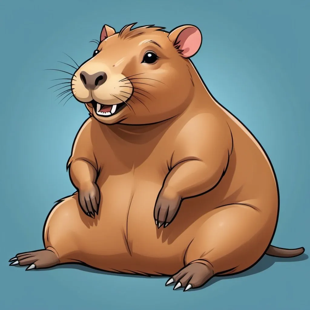 Prompt: Sure! Here's the description:

I'll choose to describe a capybara mascot with a smiling and friendly expression, lounging in a relaxed position, lying on its back with its legs up in the air.  The image to be cartoon