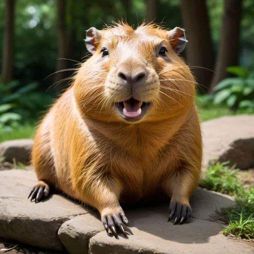 Prompt: Sure! Here's the description:

I'll choose to describe a capybara mascot with a smiling and friendly expression, lounging in a relaxed position, lying on its back with its legs up in the air. This would convey an atmosphere of relaxation and happiness, which is fitting for a MemeCoin aiming to bring joy and amusement. The mascot could also have a necklace with the "SLK" coin symbol to directly associate it with "Solanka".