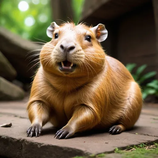 Prompt: Sure! Here's the description:

I'll choose to describe a capybara mascot with a smiling and friendly expression, lounging in a relaxed position, lying on its back with its legs up in the air. This would convey an atmosphere of relaxation and happiness, which is fitting for a MemeCoin aiming to bring joy and amusement. The mascot could also have a necklace with the "SLK" coin symbol to directly associate it with "Solanka".