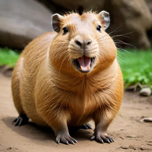 Prompt: Sure! Here's the description:

I'll choose to describe a capybara mascot with a smiling and lying on.  The image to be cartoon this to be a mascot on memecoin SOLANCA