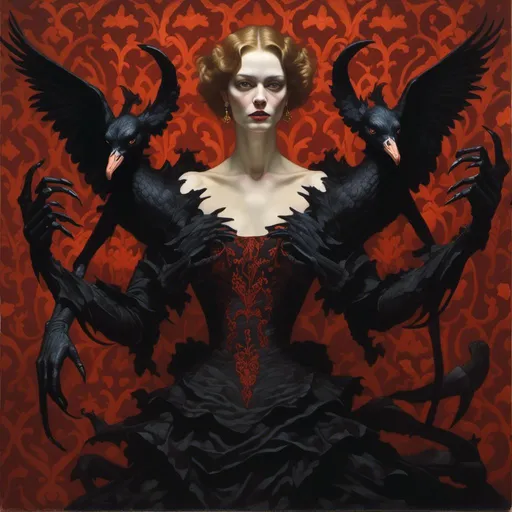 Prompt: <mymodel>portrait of a devil with 4 arms, dramatic lighting, swans