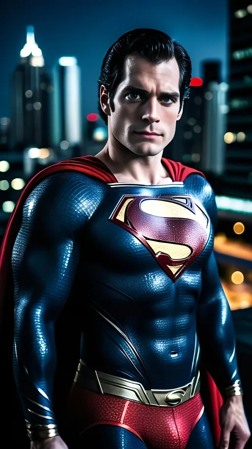 Prompt: Henry Cavill as Superman, aged 50 years old, black and grey hair, my adventures with superman costume, red trunks, iconic pose, night time, metropolis city background, detailed, (hdr:1. 2), intricate details, cinematic, detailed, editorial photography, highly detailed face, private studio: 1.3, POV, nikon d850, stock photography film, 4 kodak portra 400, f1.6 camera lens, intense colors, realistic texture, spectacular lighting, cinestill 800,
