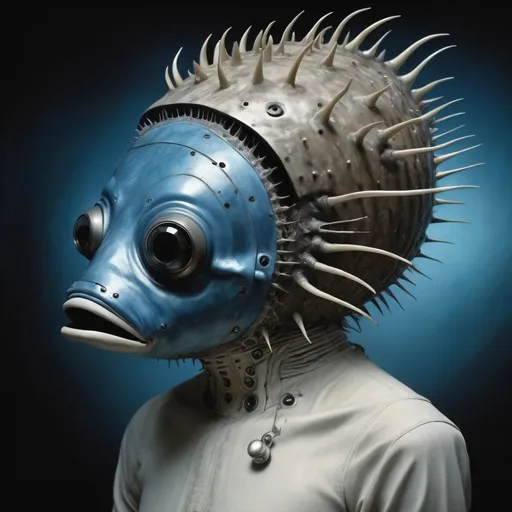 Prompt: Cryptid Einstein (dress mannequin) performing brain salad surgery on a blue skinned pleiadian alien blowfish, ritualised fever dream, ordo templi orientes, Occult Sinister Liminal Gothic, creepy, style of H R Giger, Hieronymus Bosch, Chet Zar, Anton Semenov, Caia Koopman, Mark Zug, Jean-Baptiste Monge, and Cameron Gray, digital oil painting, hyperreal, insanely surreal, psycho-delic, imperial colours

